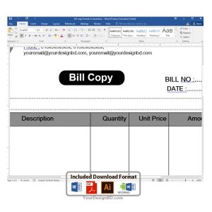 Bill copy format - Editable Microsoft word- docx, Adobe illustrator .eps
