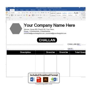 Challan / invoice copy format - Editable Microsoft word- docx, Adobe illustrator .eps