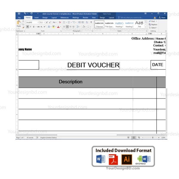 debit voucher format in template