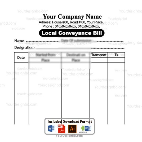 Local Conveyance bill Format - Editable Microsoft word- docx, Adobe illustrator .eps