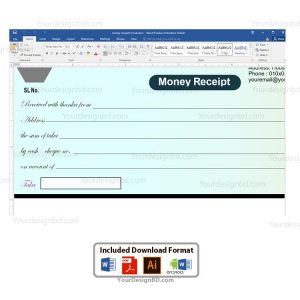 Money receipt format - Editable Microsoft word- docx, Adobe illustrator .eps