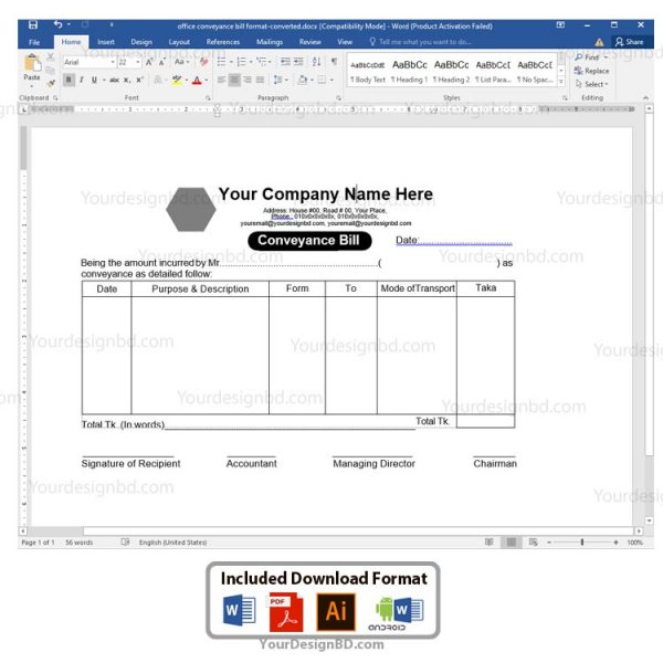 office-conveyance-bill-format