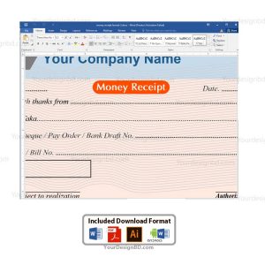 Money Cash receipt format- 3 -Editable Microsoft word- docx, Adobe illustrator .eps