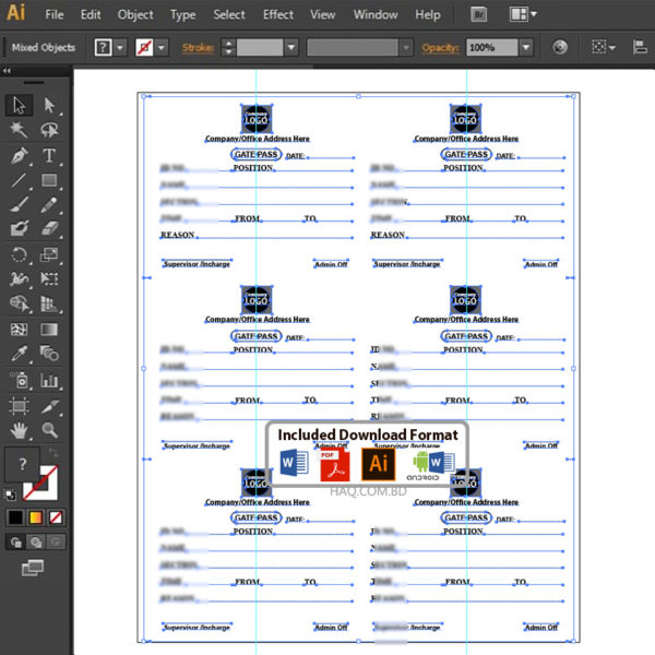 Gate Pass design format - Editable in MS word PDF