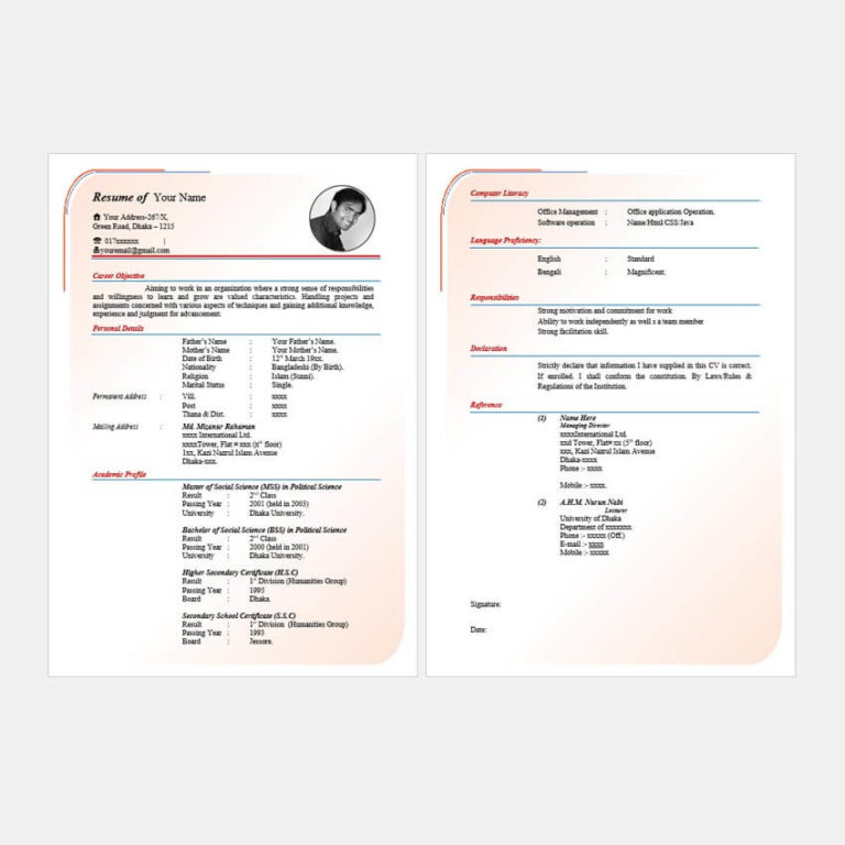 CV / Resume / Curriculum vitae Format Template with MS Word Editable