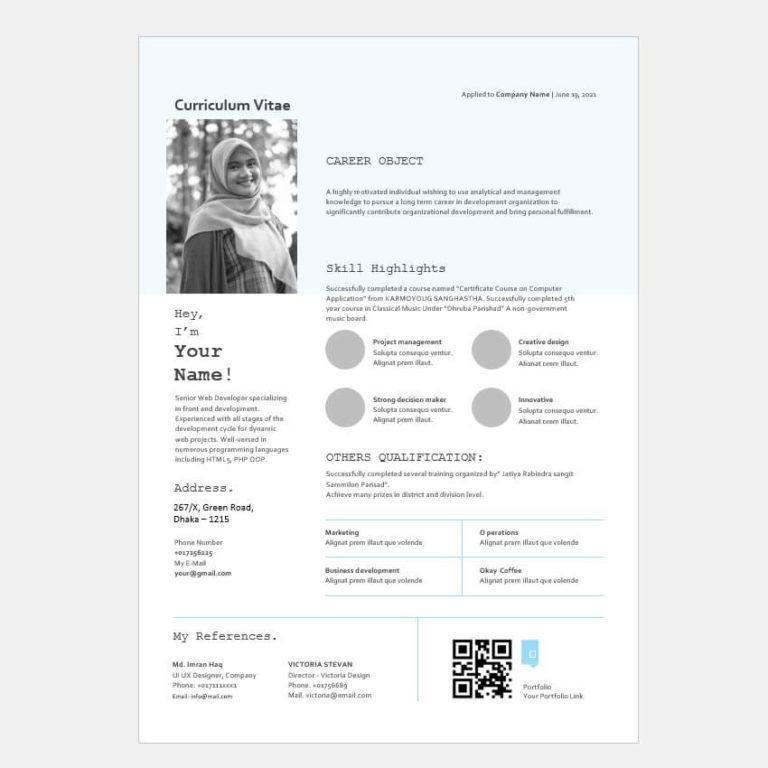 CV / Resume / Curriculum vitae Format Template with MS Word Editable