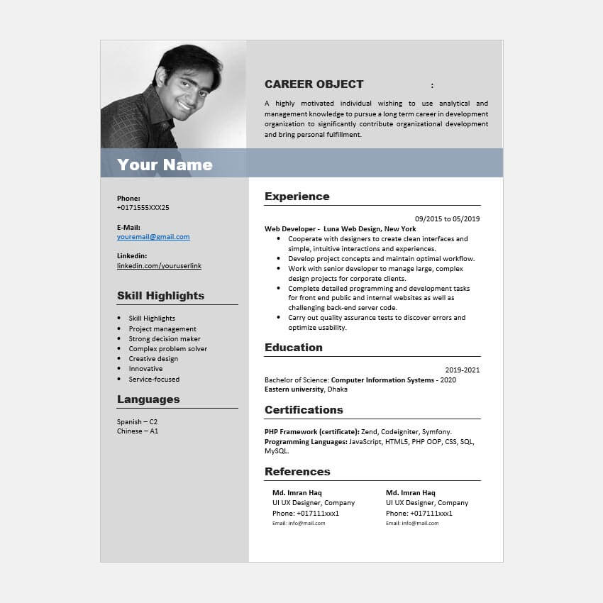 Professional Cv Format Bd Word File Download