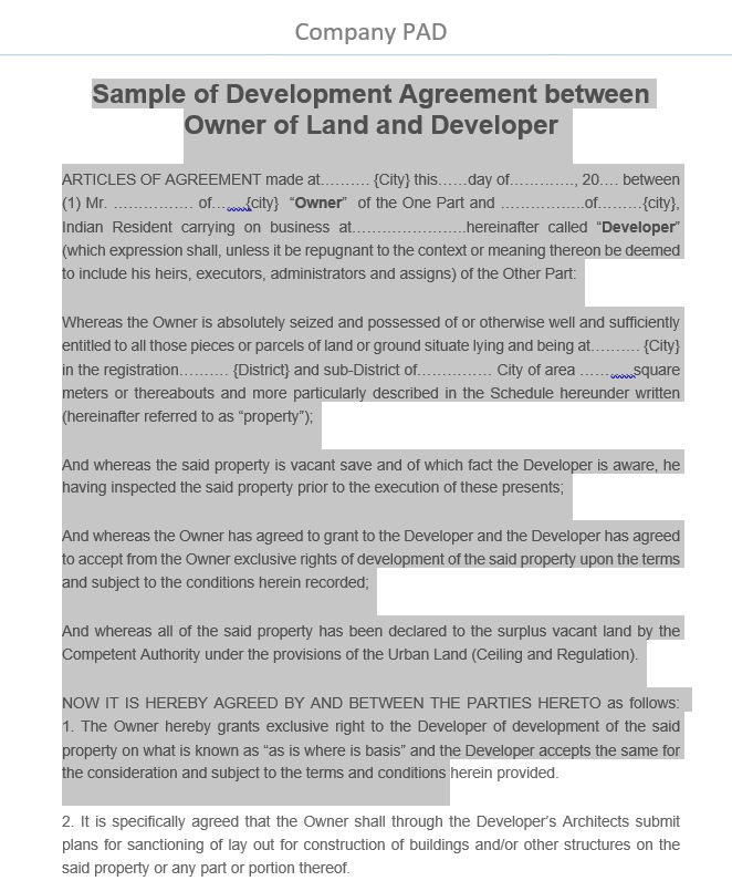 assignment of development agreement